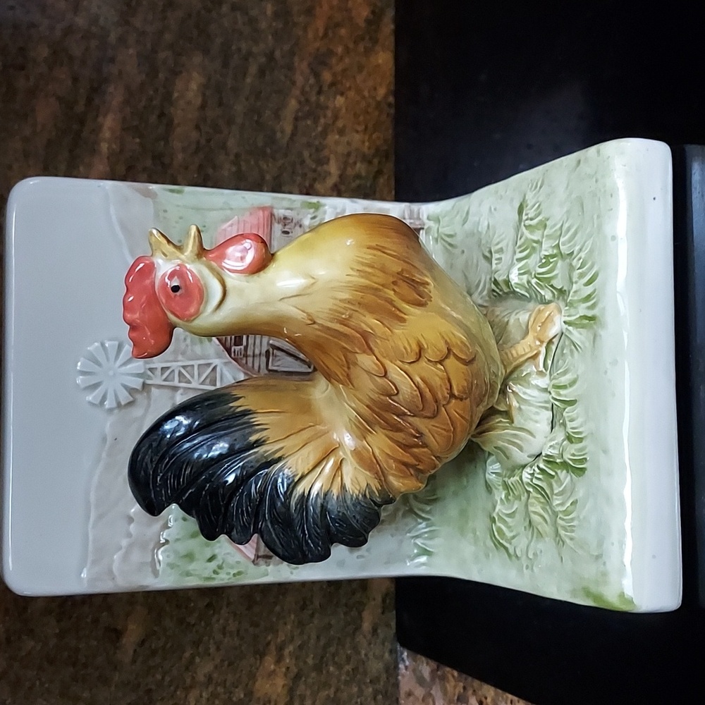 OMC Rooster Windmill bookend Ceramic.